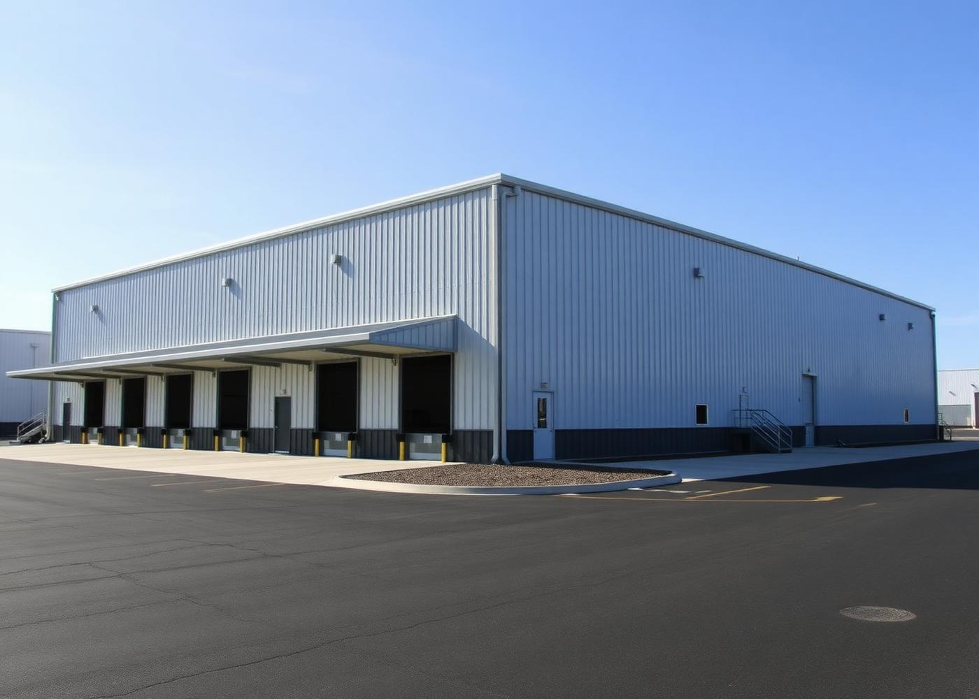 Pre-engineered commercial metal building with loading bays